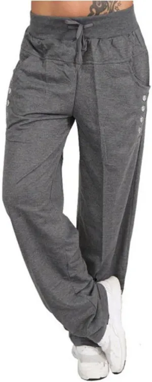 Womens Linen Summer Fashion Palazzo Lounge Pants Elastic Waist Straight Loose Fit Trouser Trendy