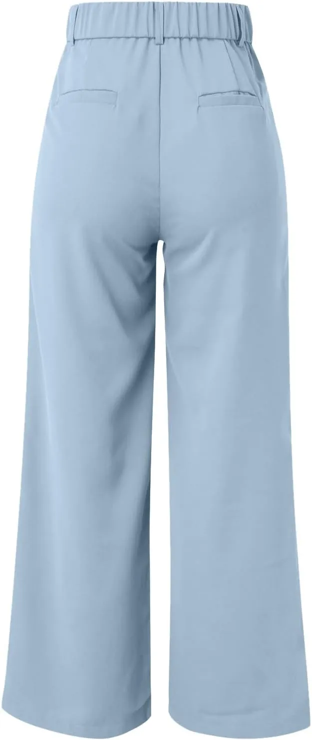 Women's Linen Summer Solid Palazzo Lounge Pants Low Waist Straight Slim-Fit Palazzo Lounge Pants Business Work