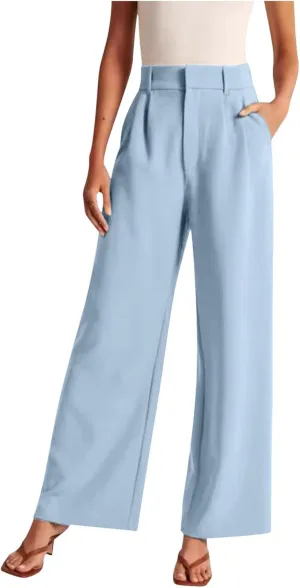 Women's Linen Summer Solid Palazzo Lounge Pants Low Waist Straight Slim-Fit Palazzo Lounge Pants Business Work