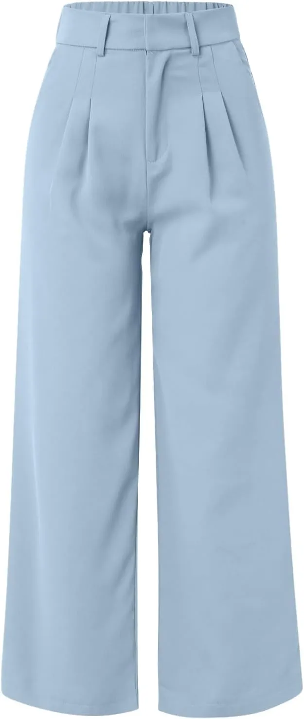 Women's Linen Summer Solid Palazzo Lounge Pants Low Waist Straight Slim-Fit Palazzo Lounge Pants Business Work