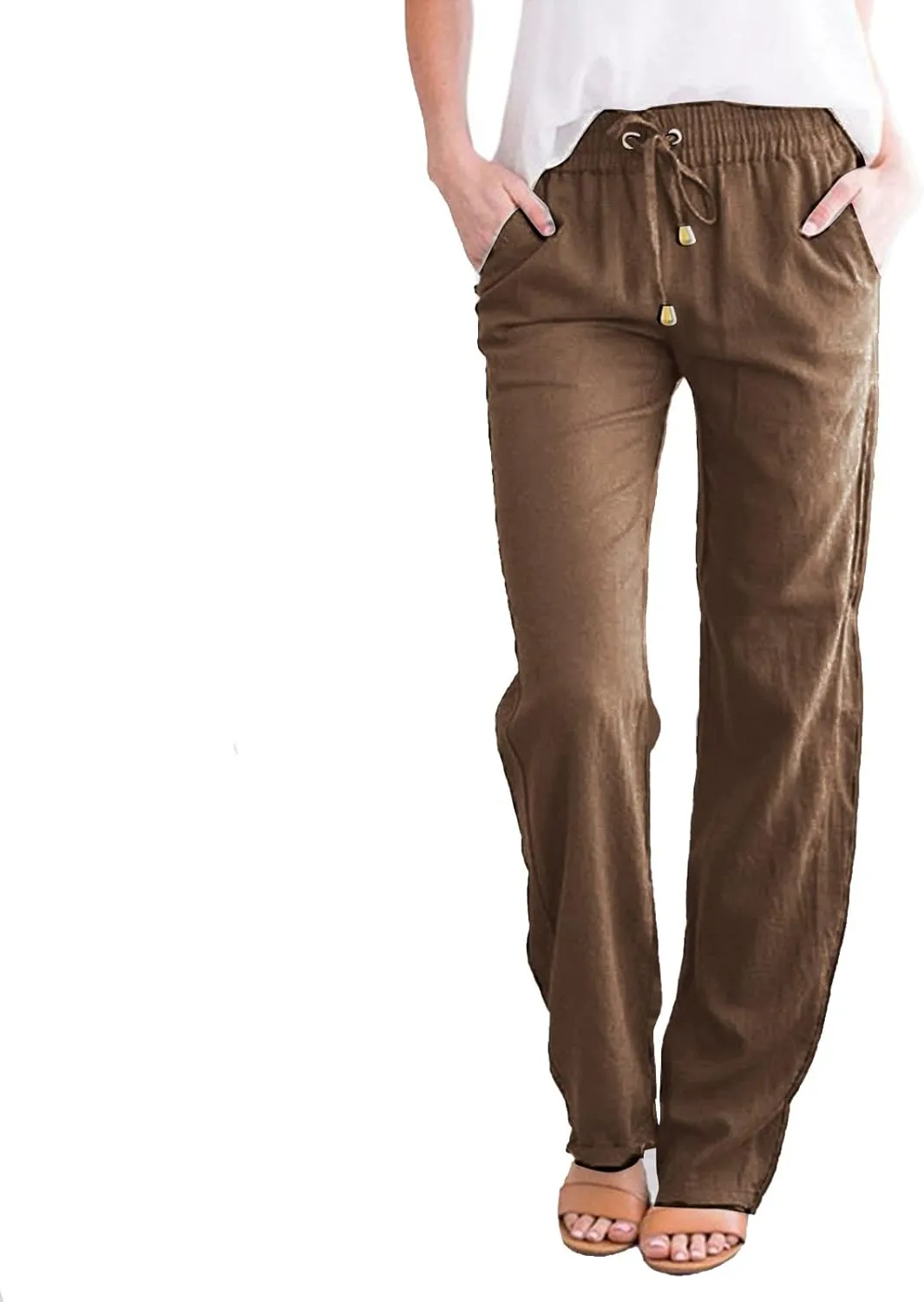 Womens Linen Summer Trendy Palazzo Lounge Pants Elastic Waisted Bootcut Plus Size Palazzo Lounge Pants