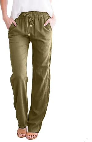 Womens Linen Summer Trendy Palazzo Lounge Pants Elastic Waisted Bootcut Plus Size Palazzo Lounge Pants