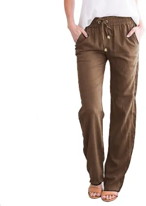 Womens Linen Summer Trendy Palazzo Lounge Pants Elastic Waisted Bootcut Plus Size Palazzo Lounge Pants