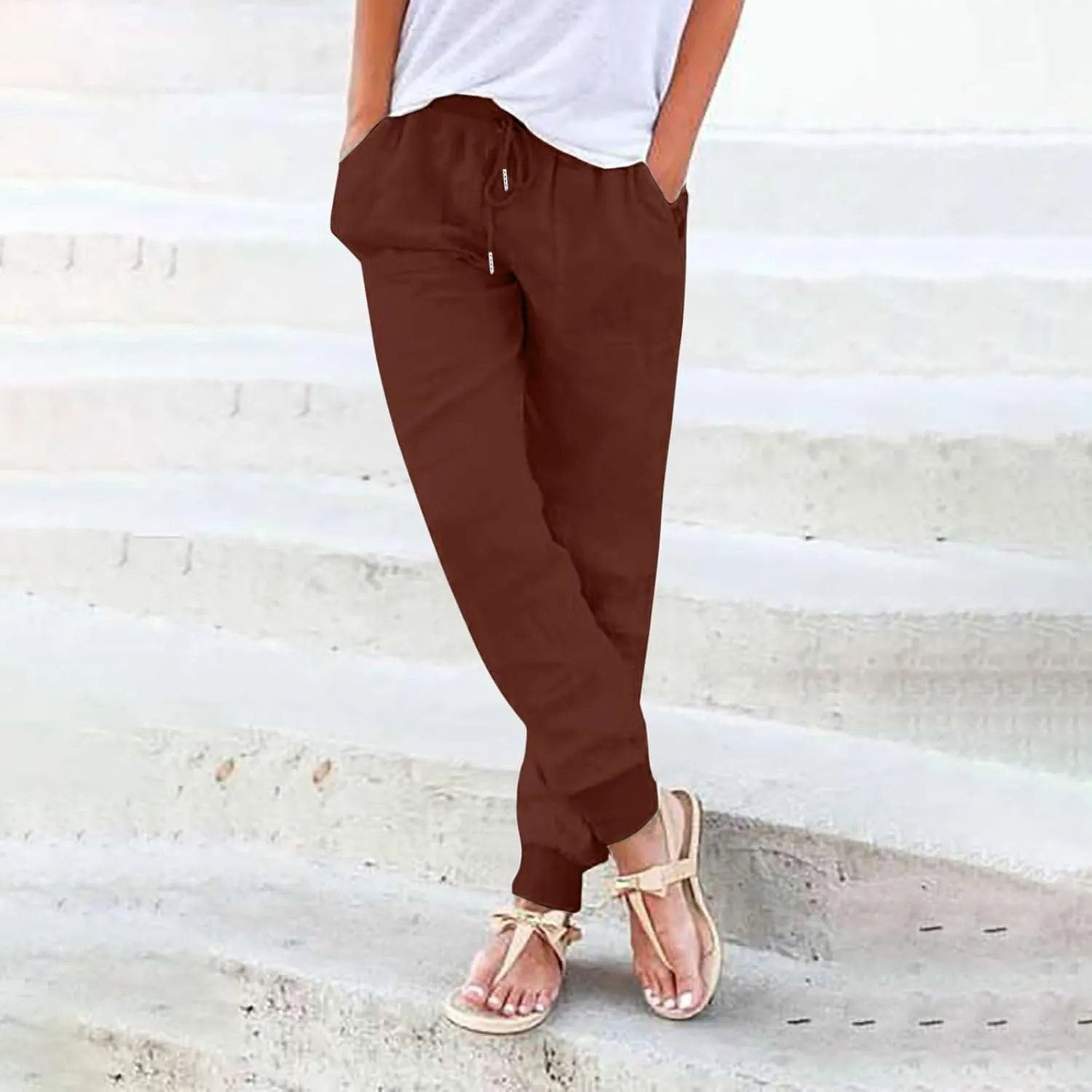 Womens Linen Summer Y2K Fashion Palazzo Pants High Waist Straight Loose Fit Palazzo Pants Vacation