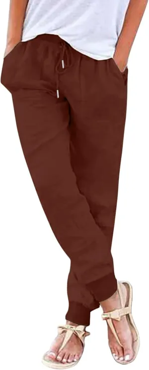 Womens Linen Summer Y2K Fashion Palazzo Pants High Waist Straight Loose Fit Palazzo Pants Vacation