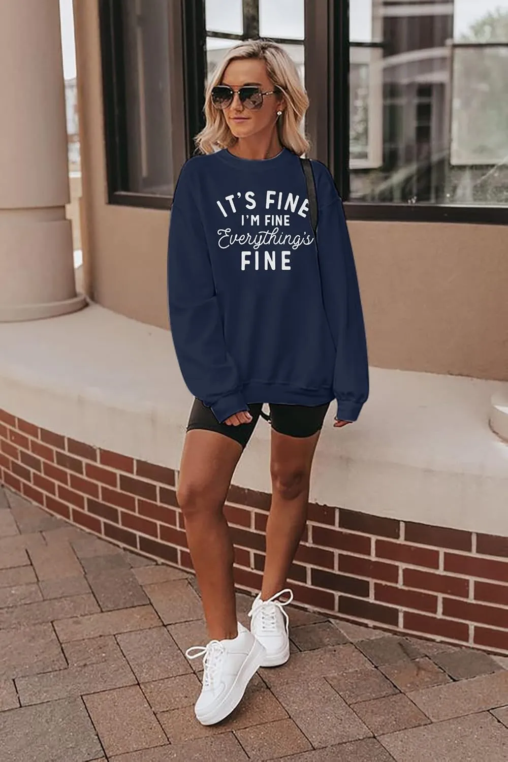 Womens Oversized Sweatshirt Its Fine Im Fine Everything is Fine Sweatshirt Casual Crewneck Long Sleeve Pullover Tops