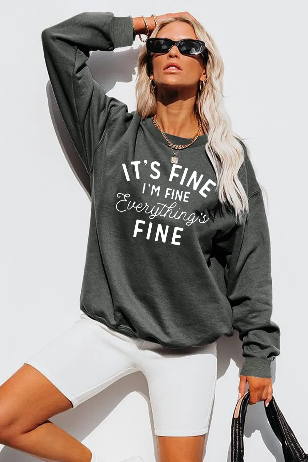 Womens Oversized Sweatshirt Its Fine Im Fine Everything is Fine Sweatshirt Casual Crewneck Long Sleeve Pullover Tops