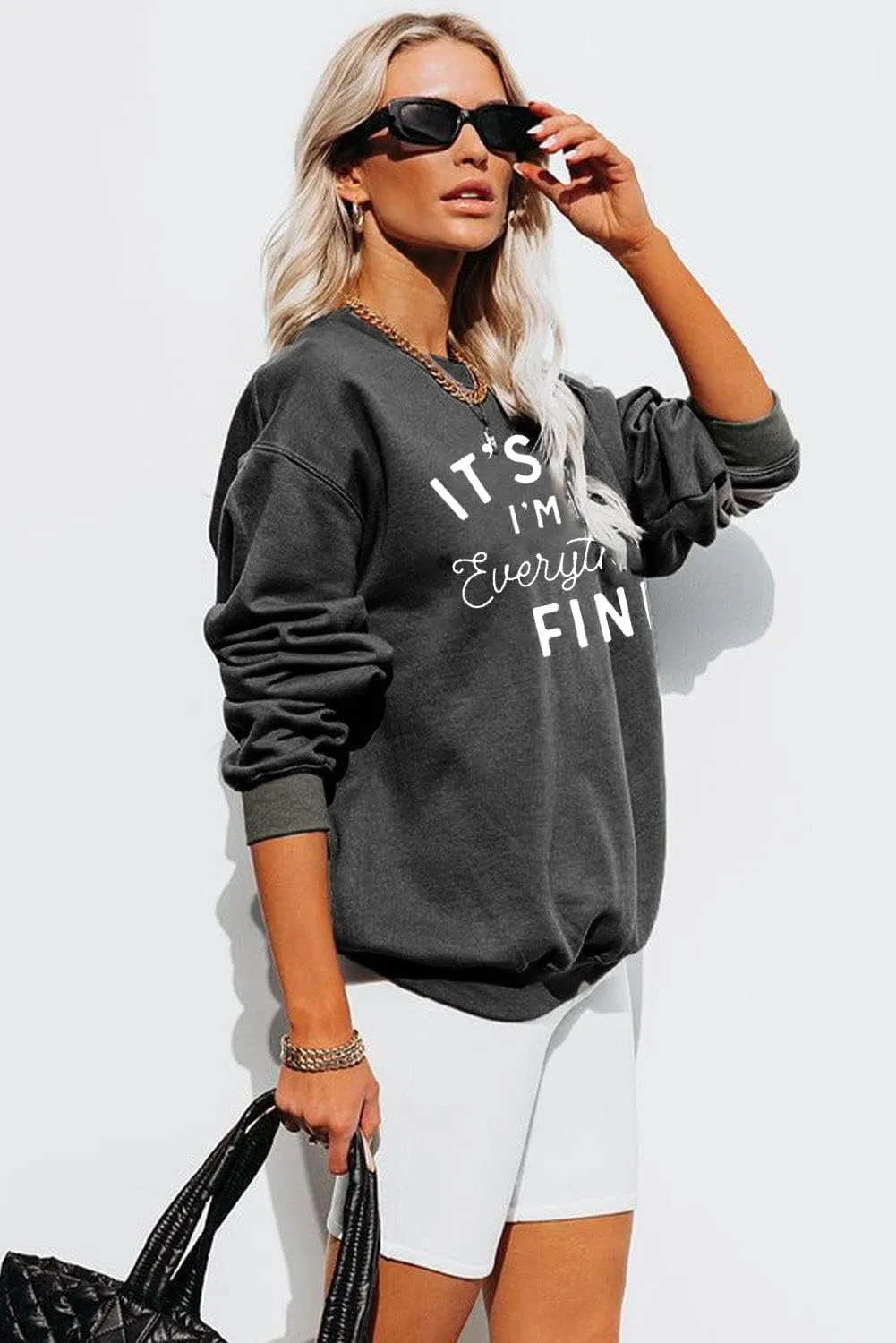 Womens Oversized Sweatshirt Its Fine Im Fine Everything is Fine Sweatshirt Casual Crewneck Long Sleeve Pullover Tops