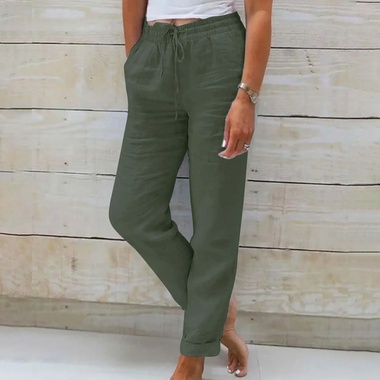 Womens Pajama Pants Cotton Palazzo Pants Wide Leg Long Pant Trousers with Pocket Lightweight Elastic Waist Pant