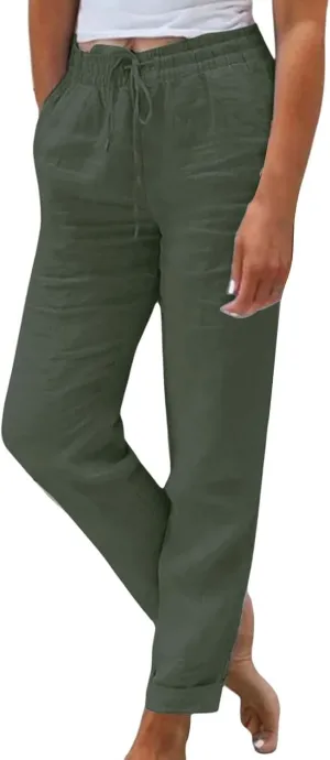 Womens Pajama Pants Cotton Palazzo Pants Wide Leg Long Pant Trousers with Pocket Lightweight Elastic Waist Pant