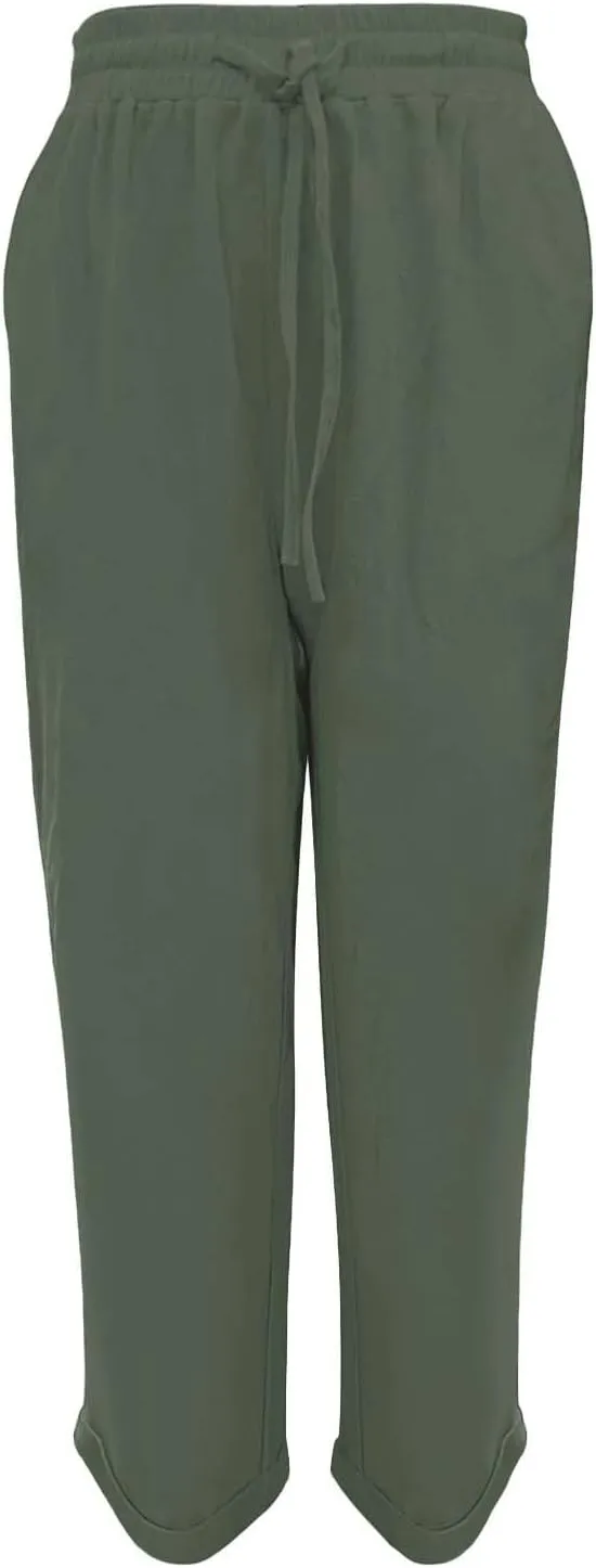 Womens Pajama Pants Cotton Palazzo Pants Wide Leg Long Pant Trousers with Pocket Lightweight Elastic Waist Pant