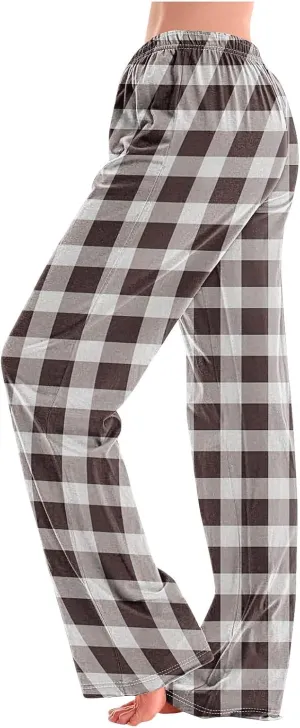 Women's Pajama Pants Wide Leg Yoga Pants Lounge High Waist Pants Comfy Stretch Plaid Pj Bottoms Trousers Loungewear