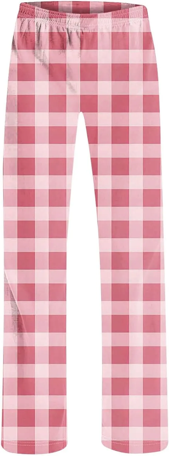 Women's Pajama Pants Wide Leg Yoga Pants Lounge High Waist Pants Comfy Stretch Plaid Pj Bottoms Trousers Loungewear