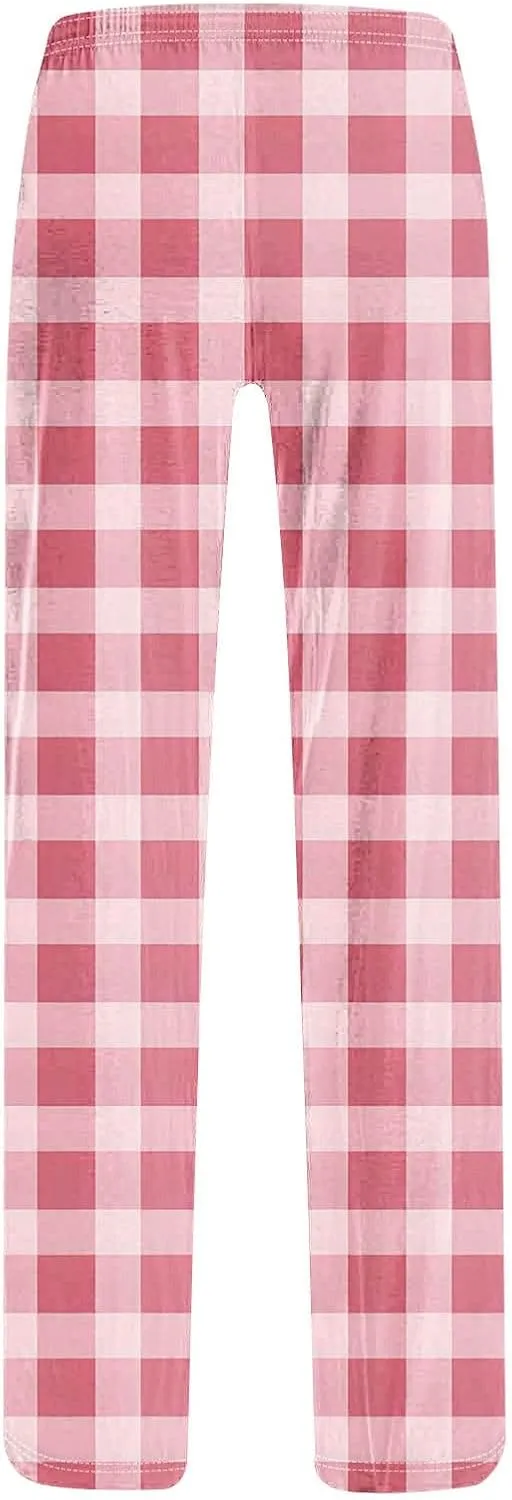 Women's Pajama Pants Wide Leg Yoga Pants Lounge High Waist Pants Comfy Stretch Plaid Pj Bottoms Trousers Loungewear