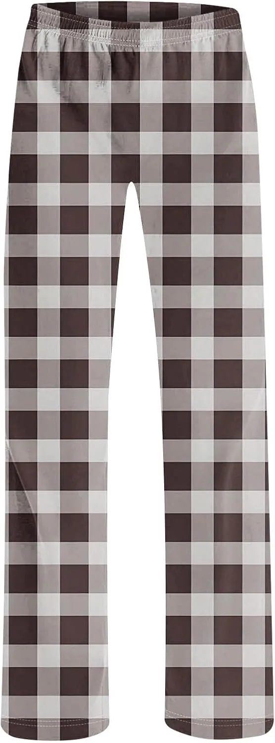 Women's Pajama Pants Wide Leg Yoga Pants Lounge High Waist Pants Comfy Stretch Plaid Pj Bottoms Trousers Loungewear