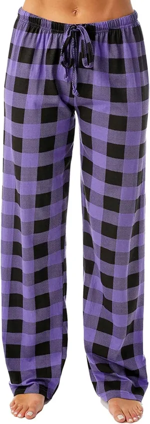 Womens Pajamas Pants 2025 Lounge Cute Plaid Pants Soft Comfy Drawstring Wide Leg Trousers Bell Bottom Sleep Clothing