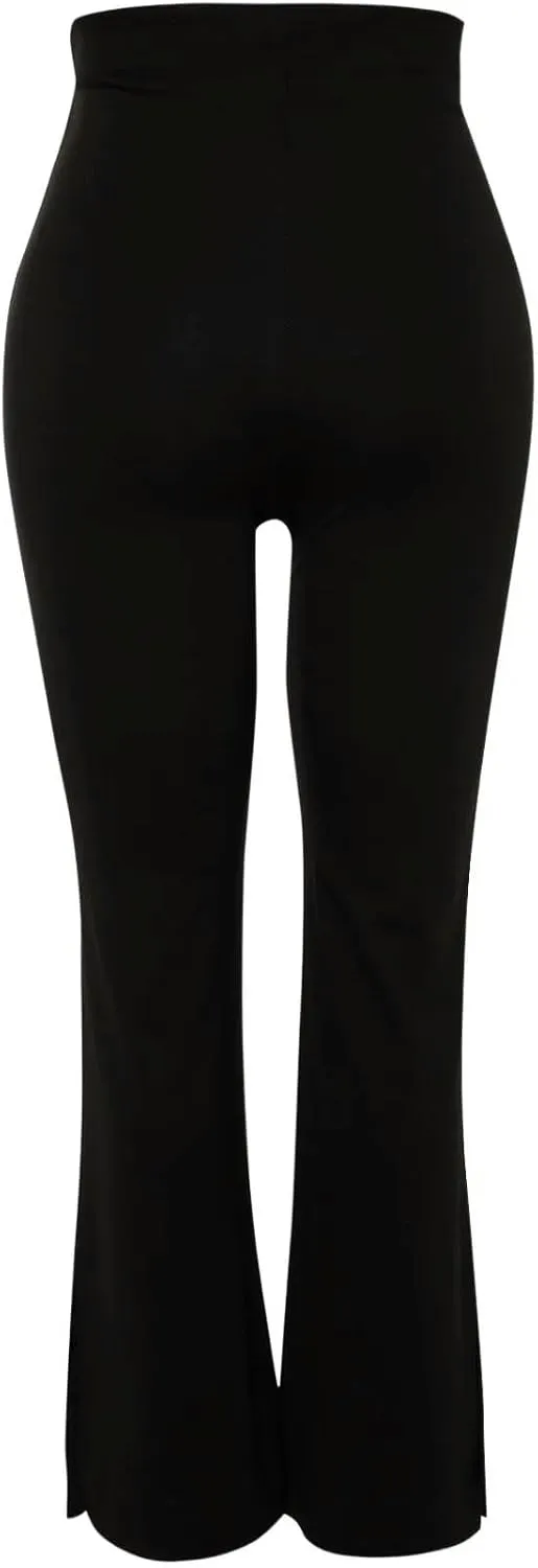 Women's Plain Flare High Waist Plus Size Trousers
