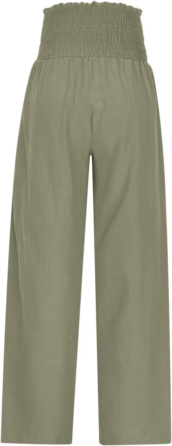 Women's Pleated Cotton Linen Straight Pants High Waist Lounge Trousers Wide Leg Casual Trouser for Summer Beach Vacation