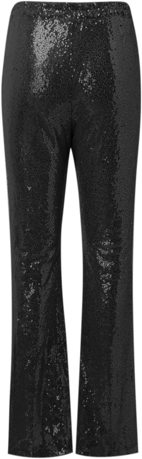 Women's Sequin Flared Trousers High Waisted Sparkly Wide Leg Trousers Party Clubwear Shiny Bell Bottom Pants 2025