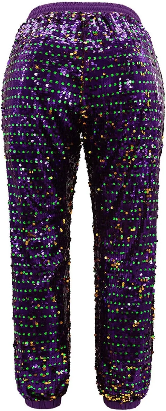 Women's Sequin Flared Trousers High Waisted Sparkly Wide Leg Trousers Party Clubwear Shiny Bell Bottom Pants 2025