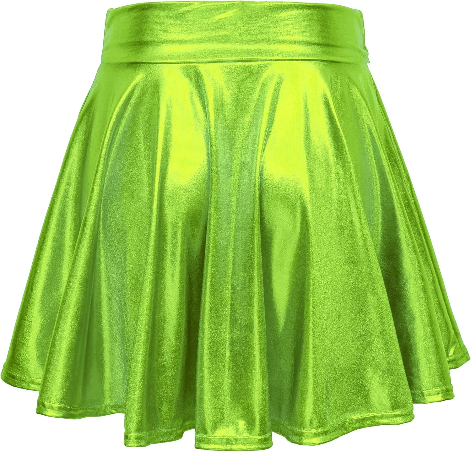 Women's Shiny Metallic Wet Look Stretchy Flared Mini Skater Skirt