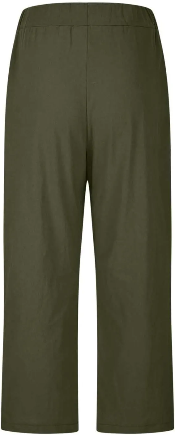 Women's Solid Cotton Linen Straight Pants Casual Loose Elastic Waist Wide Leg Trousers Summer Lounge Palazzo Beach Pants