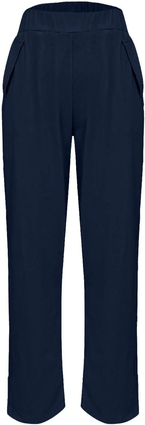 Womens Solid Cotton Linen Straight Pants High Waisted Wide Leg Trousers with Pokets Loose Comfy Causal Pant for Summer Beach