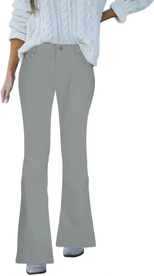 Women's Solid Flared Casual Trousers High Waist Button Slim Fit Bell Bottom Pants Spring Fashion Lightweight Business Pant