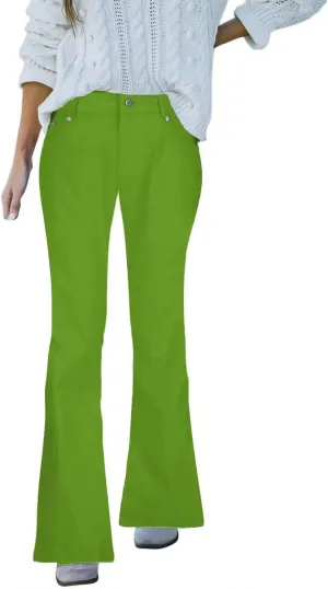 Women's Solid Flared Casual Trousers High Waist Button Slim Fit Bell Bottom Pants Spring Fashion Lightweight Business Pant