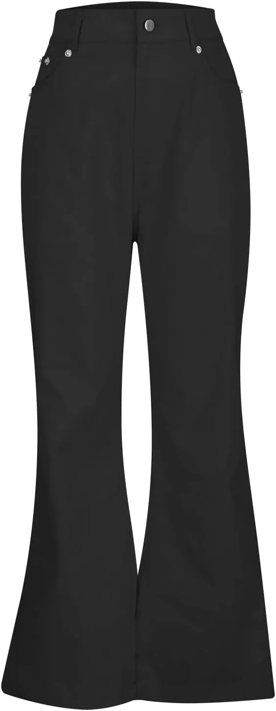 Women's Solid Flared Casual Trousers High Waist Button Slim Fit Bell Bottom Pants Spring Fashion Lightweight Business Pant