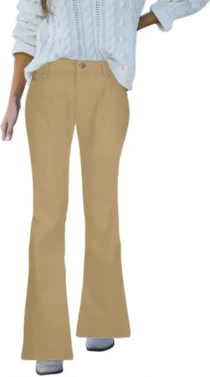 Women's Solid Flared Casual Trousers High Waist Button Slim Fit Bell Bottom Pants Spring Fashion Lightweight Business Pant