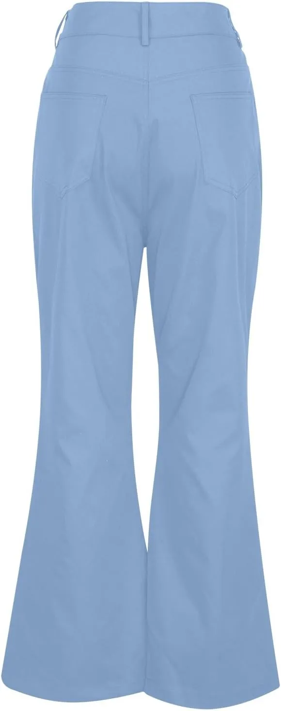 Women's Solid Flared Casual Trousers High Waist Button Slim Fit Bell Bottom Pants Spring Fashion Lightweight Business Pant