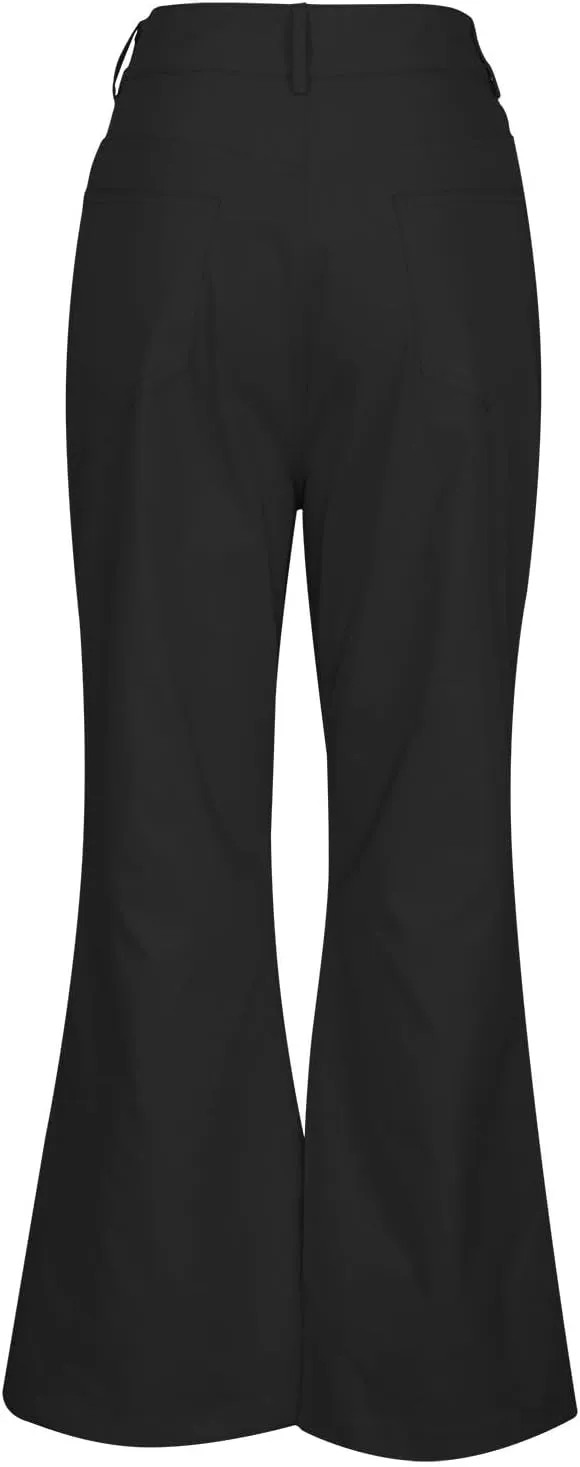 Women's Solid Flared Casual Trousers High Waist Button Slim Fit Bell Bottom Pants Spring Fashion Lightweight Business Pant