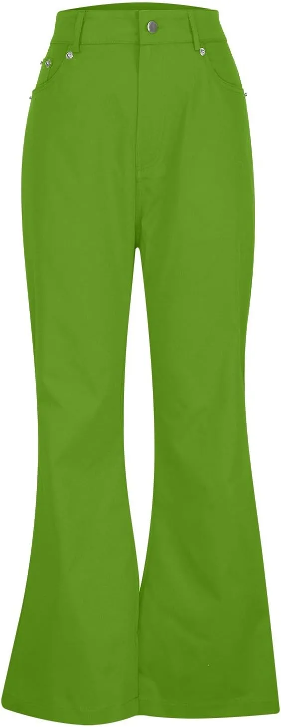 Women's Solid Flared Casual Trousers High Waist Button Slim Fit Bell Bottom Pants Spring Fashion Lightweight Business Pant
