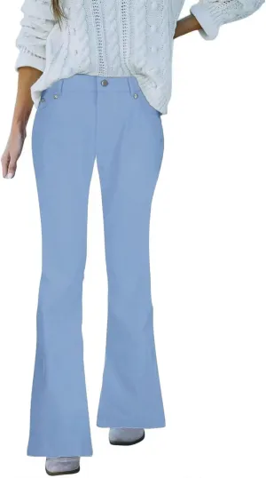 Women's Solid Flared Casual Trousers High Waist Button Slim Fit Bell Bottom Pants Spring Fashion Lightweight Business Pant