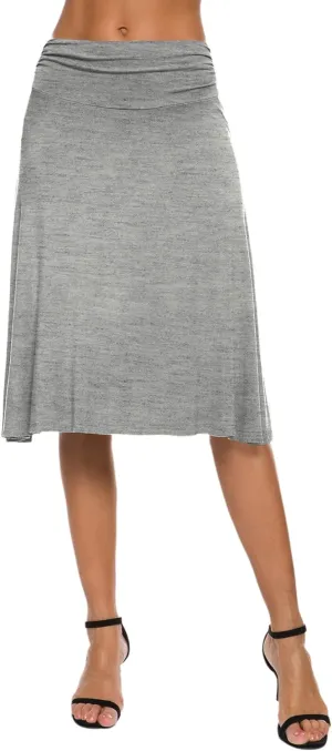 Women's Solid Stretch Ruched Waistband Flared Midi Yoga Skirt