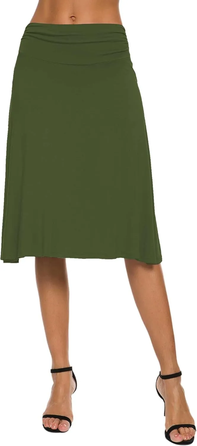 Women's Solid Stretch Ruched Waistband Flared Midi Yoga Skirt