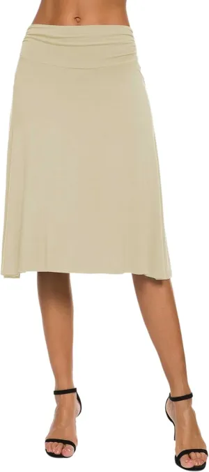 Women's Solid Stretch Ruched Waistband Flared Midi Yoga Skirt