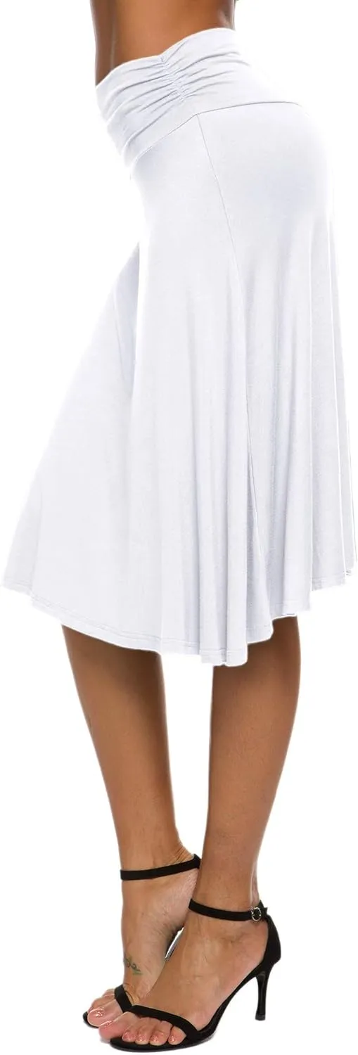 Women's Solid Stretch Ruched Waistband Flared Midi Yoga Skirt
