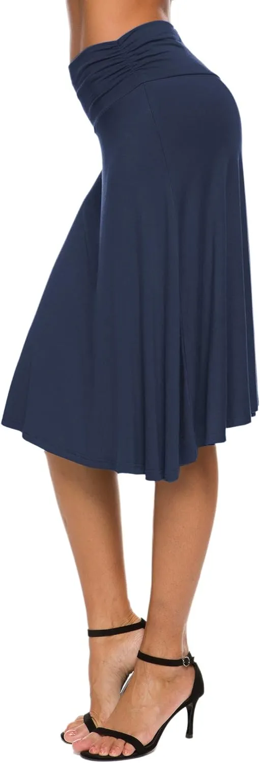 Women's Solid Stretch Ruched Waistband Flared Midi Yoga Skirt