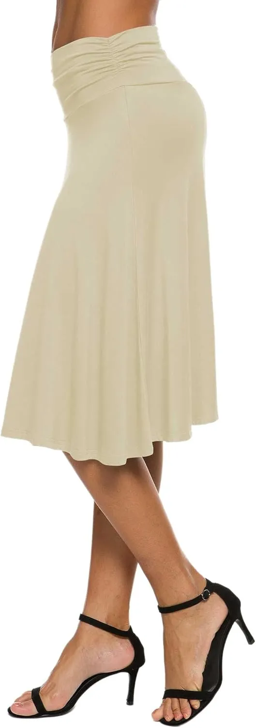 Women's Solid Stretch Ruched Waistband Flared Midi Yoga Skirt