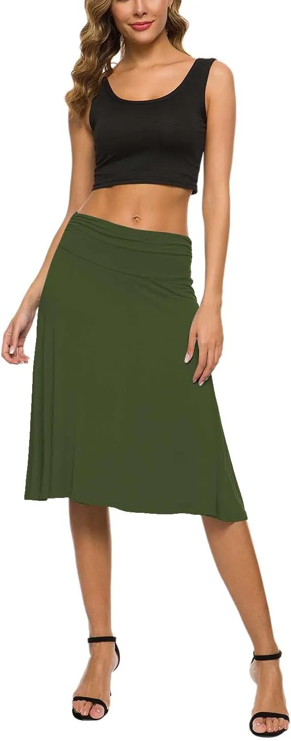 Women's Solid Stretch Ruched Waistband Flared Midi Yoga Skirt
