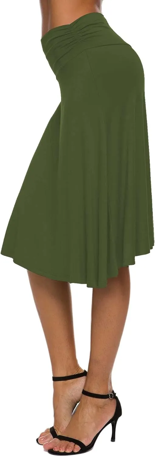 Women's Solid Stretch Ruched Waistband Flared Midi Yoga Skirt