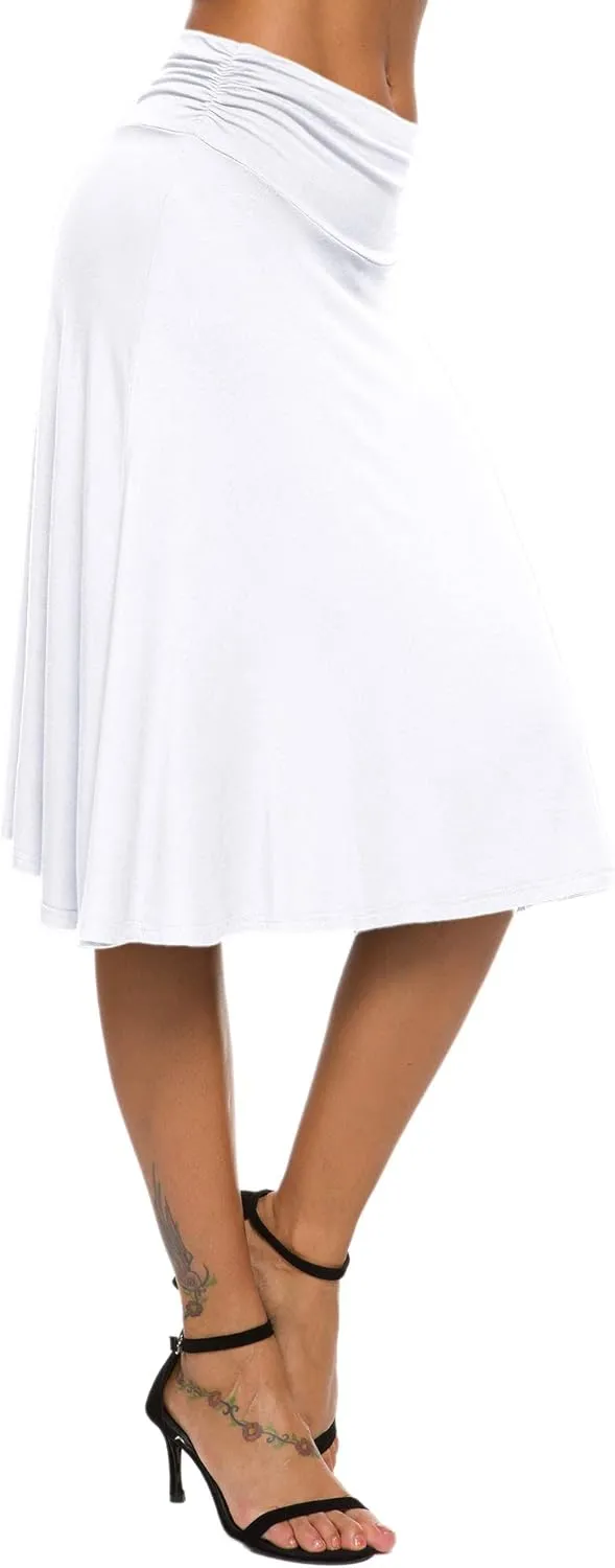 Women's Solid Stretch Ruched Waistband Flared Midi Yoga Skirt