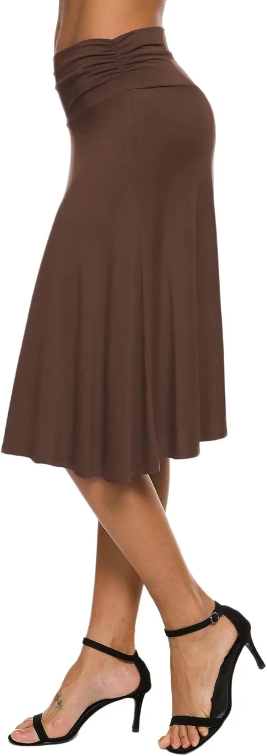 Women's Solid Stretch Ruched Waistband Flared Midi Yoga Skirt