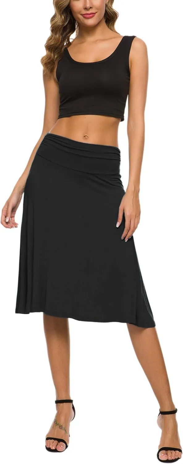 Women's Solid Stretch Ruched Waistband Flared Midi Yoga Skirt