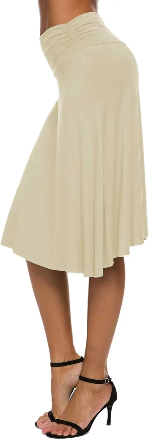 Women's Solid Stretch Ruched Waistband Flared Midi Yoga Skirt