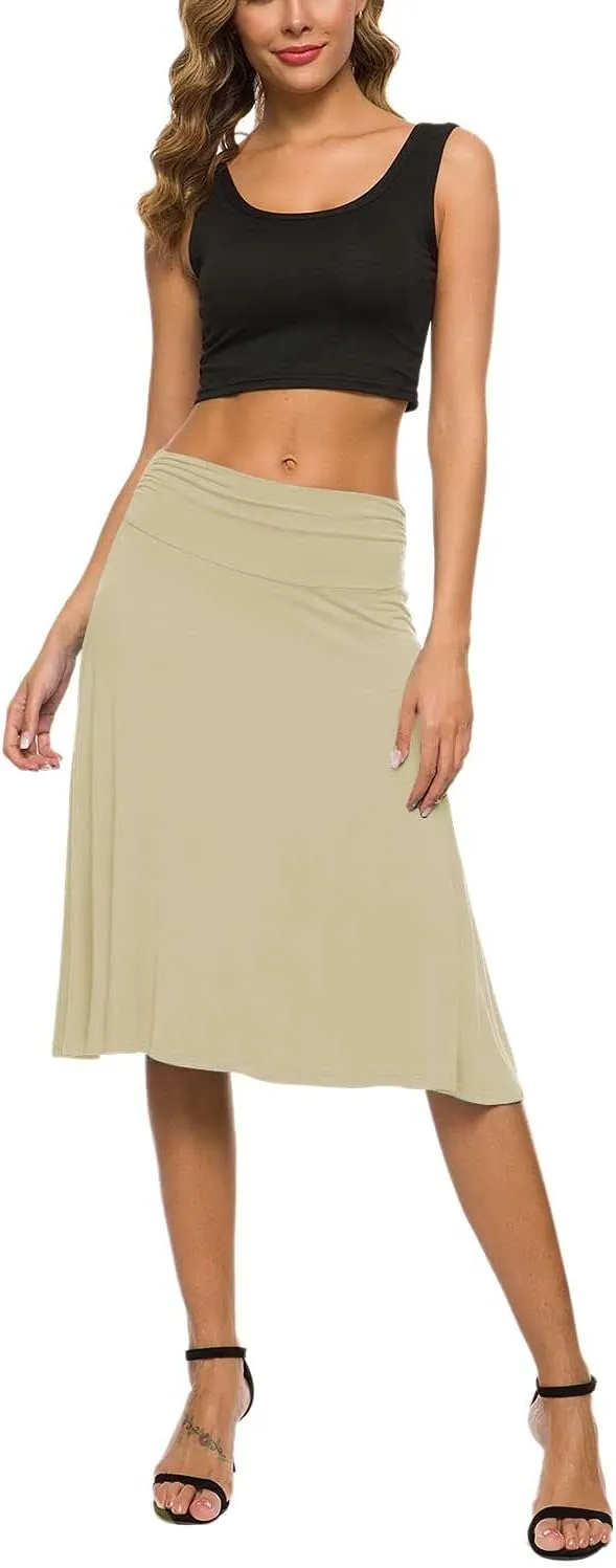 Women's Solid Stretch Ruched Waistband Flared Midi Yoga Skirt
