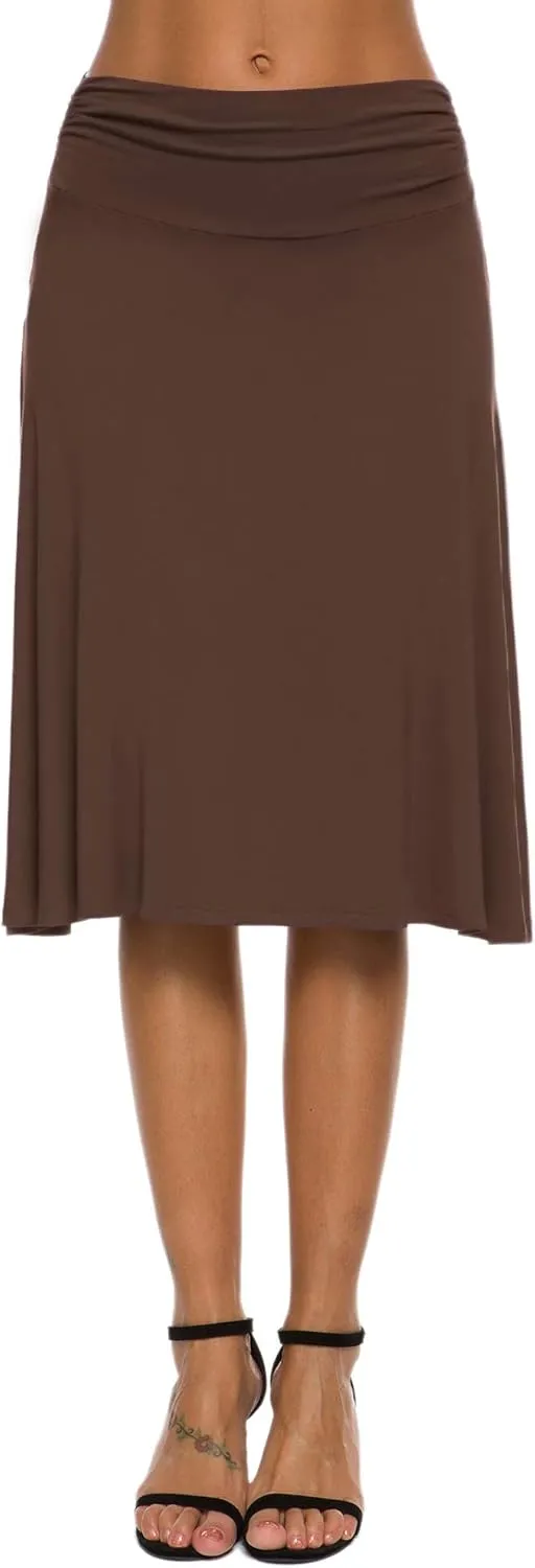 Women's Solid Stretch Ruched Waistband Flared Midi Yoga Skirt