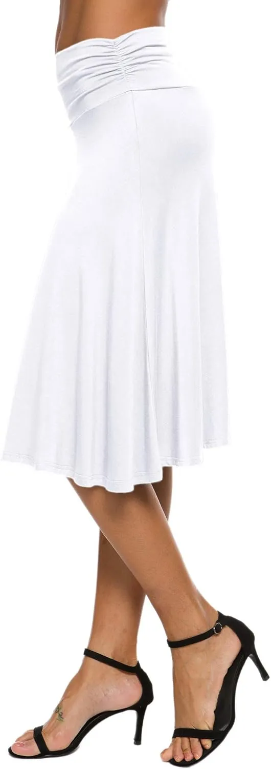 Women's Solid Stretch Ruched Waistband Flared Midi Yoga Skirt